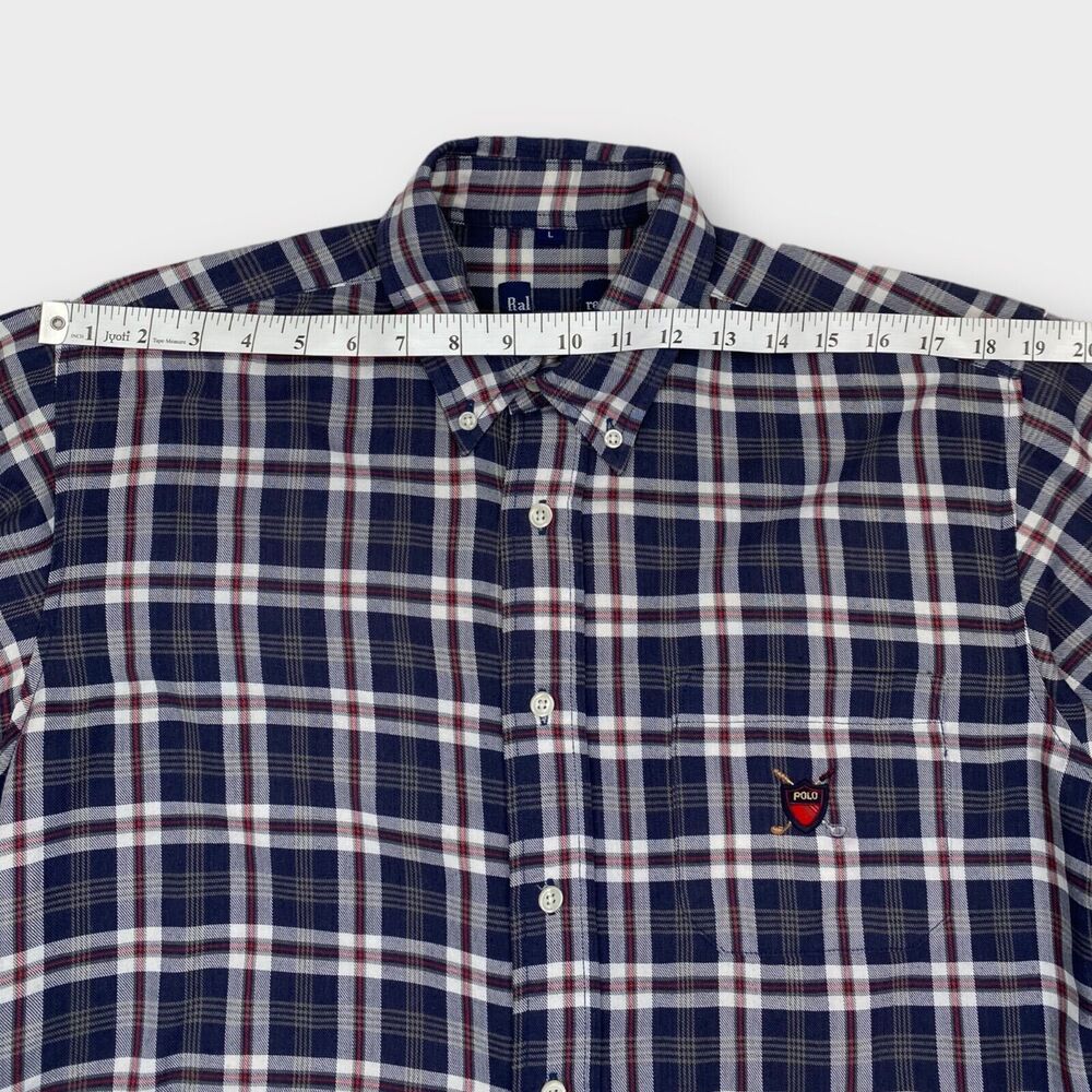 VINTAGE Ralph Lauren Shirt Mens Large Polo Golf Crest Logo Check Navy Red Preppy - Picture 12 of 15